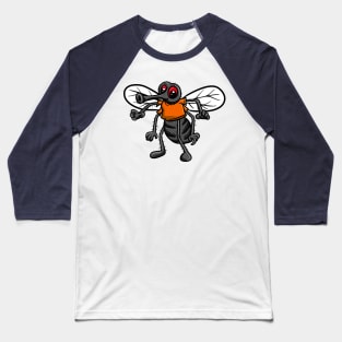 Cute Anthropomorphic Human-like Cartoon Character Housefly in Clothes Baseball T-Shirt